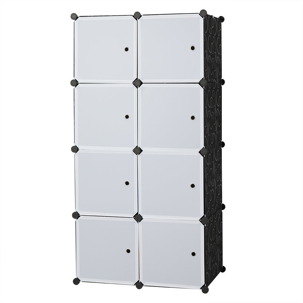 Shopi Vella DIY modular wardrobe organizer with eight white storage compartments and black frame