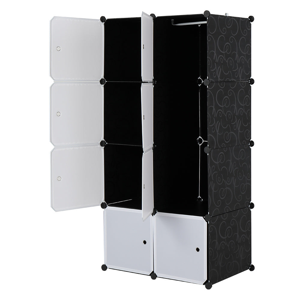 Shopi Vella DIY modular wardrobe organizer with black and white panels and multiple compartments