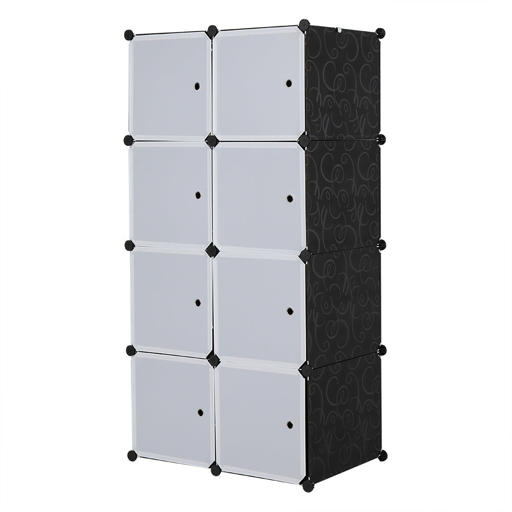 Shopi Vella DIY modular wardrobe organizer with white doors and black patterned sides in eight cube storage design