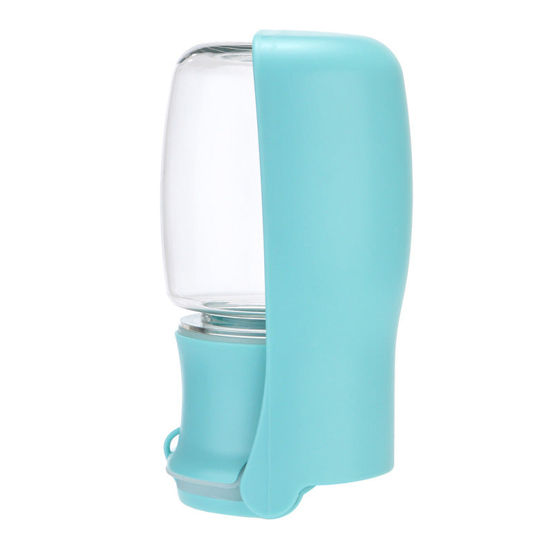 Shopi Vella dog portable water bottle in light blue with clear water container for pets on the go