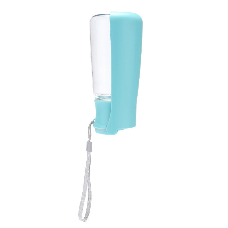 Shopi Vella blue and clear dog portable water bottle with wrist strap for easy carrying