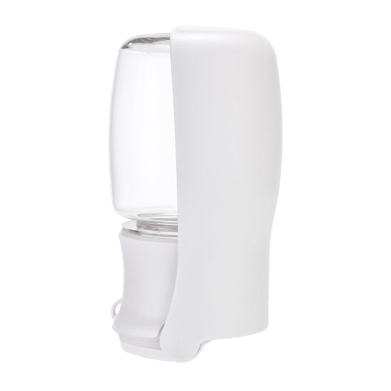 Shopi Vella white dog portable water bottle with clear water container for pets on the go