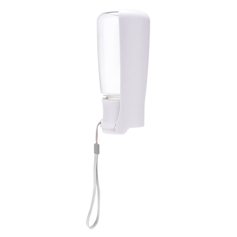 Shopi Vella dog portable water bottle in white with attached wrist strap for easy carrying