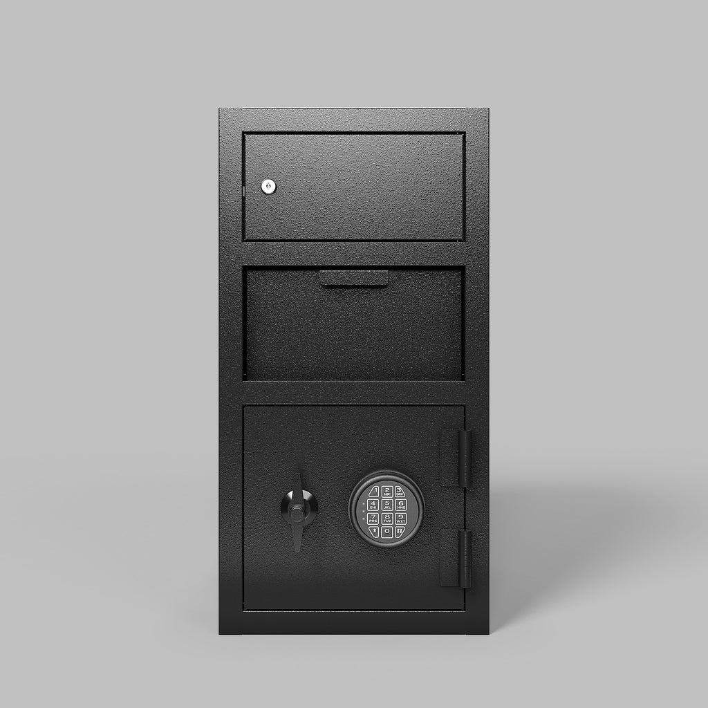 Shopi Vella double door digital depository safe in black with keypad lock and secure compartments