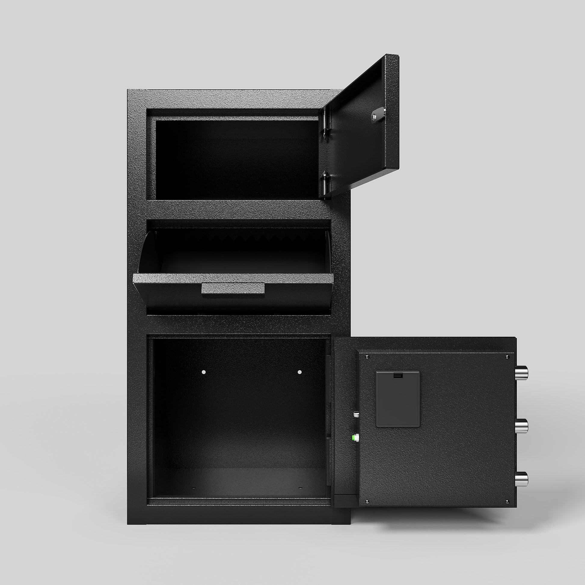 Shopi Vella double door digital depository safe with open top and bottom compartments for secure storage