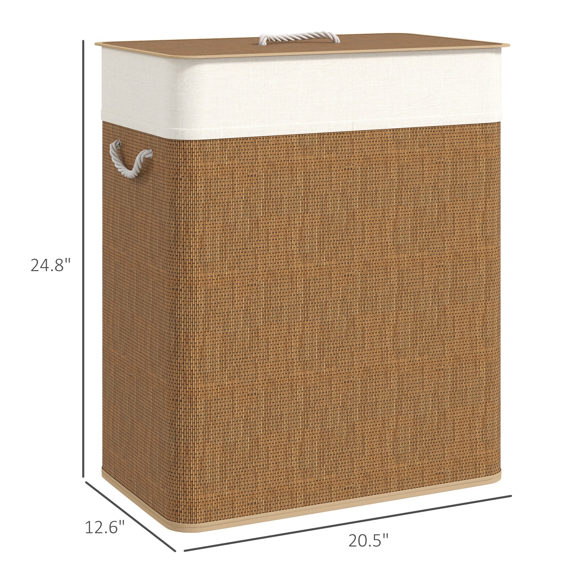 Shopi Vella double laundry basket with lid in brown and white fabric with rope handles