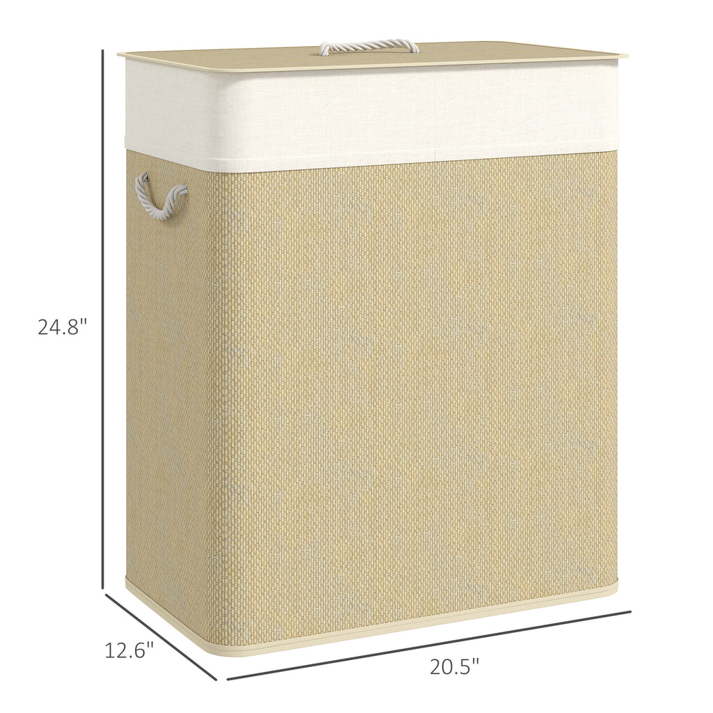 Shopi Vella double laundry hamper with lid in beige and white with rope handles and rectangular shape