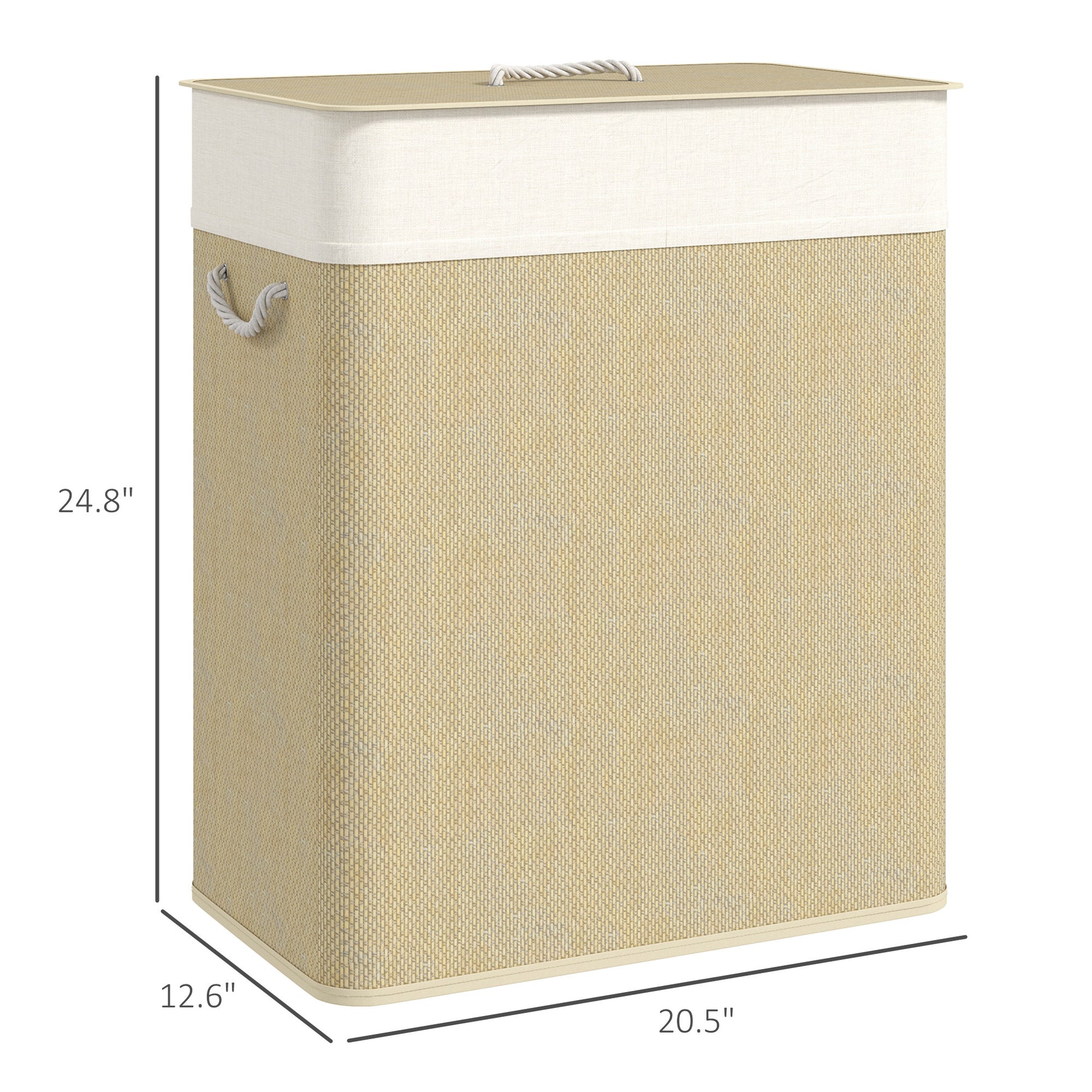 Shopi Vella double laundry hamper with lid in beige and white with rope handles and rectangular shape