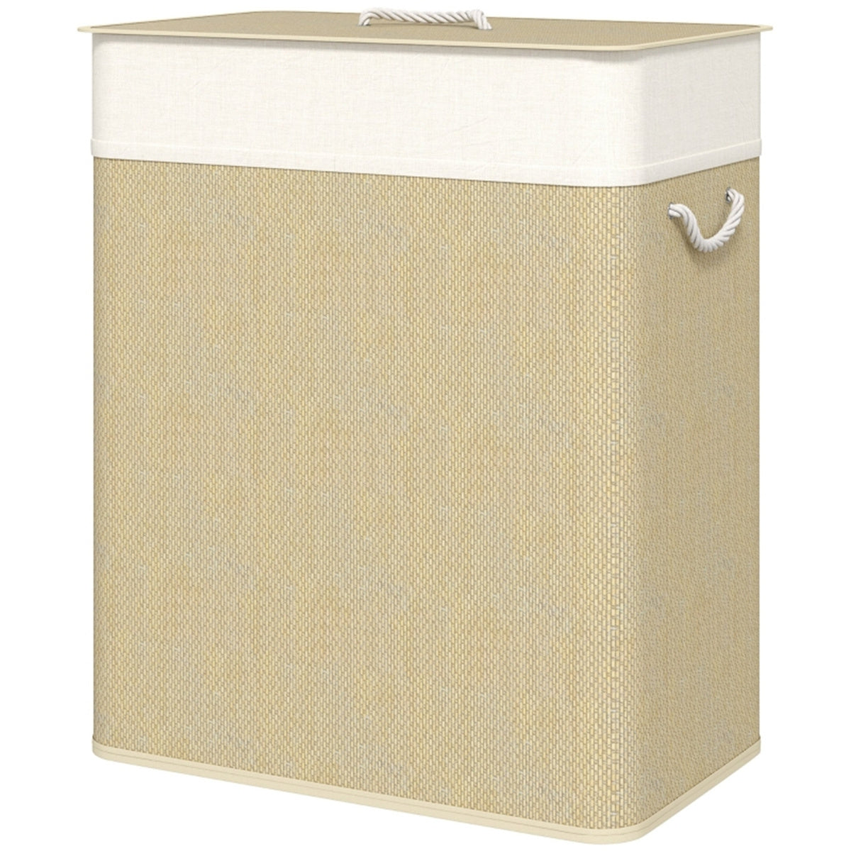 Shopi Vella double laundry hamper with lid in beige fabric with rope handles for easy carrying