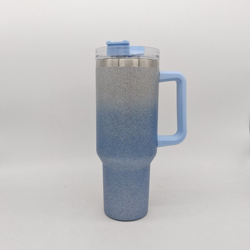 Shopi Vella blue gradient double-layer stainless steel cup with handle and clear lid