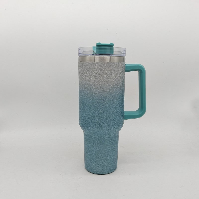 Shopi Vella double-layer stainless steel cup in blue gradient with handle and clear lid