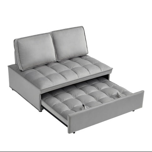 Modern gray double seat sofa bed with detachable backs and pull-out sleeping area
