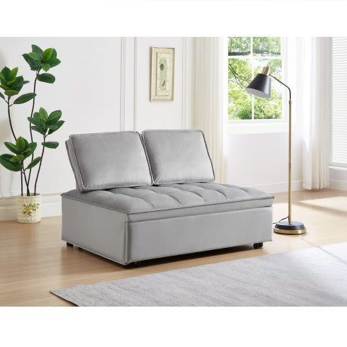 Gray double seat sofa bed with detachable backs in modern living room setting
