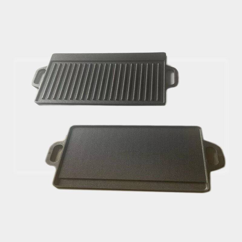 Shopi Vella double sided cast iron griddle pan with ridged and flat cooking surfaces and handles