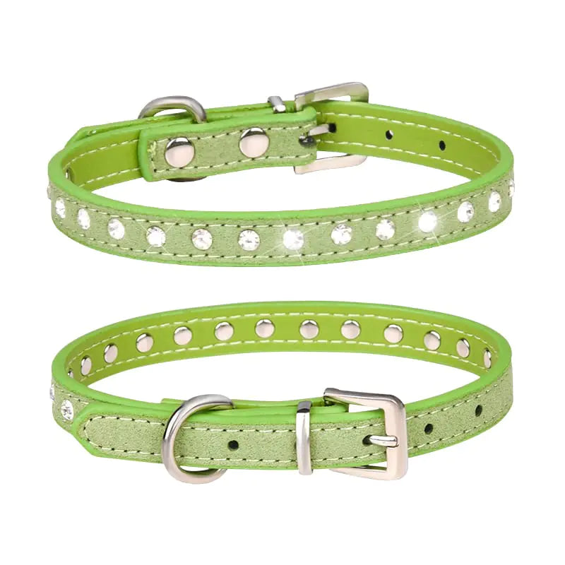 Bbmmayy Puppy Dog Collar with Crystal Diamond Colorful Bling Girl Puppy Cat Collars Pet Gifts (S Green)