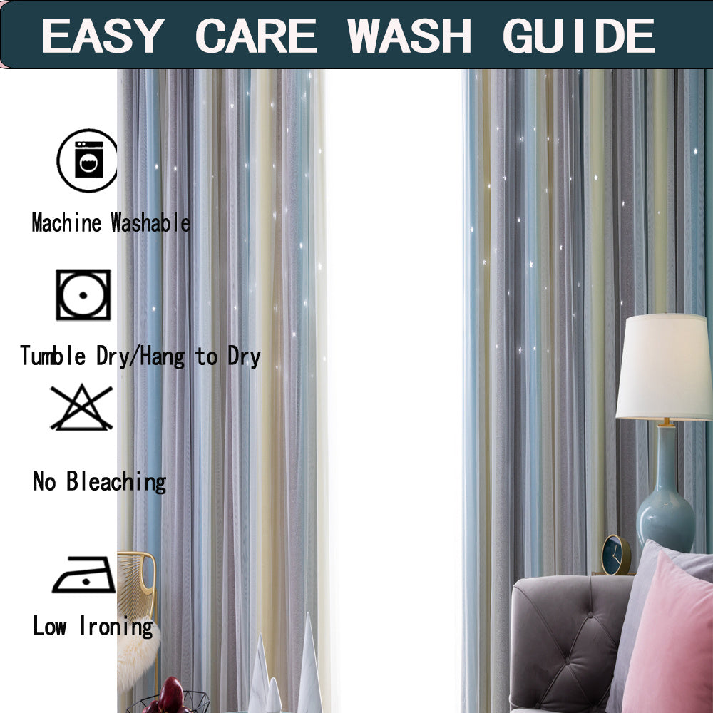Easy care wash guide for easy installation bedroom curtains with machine washable and low ironing instructions