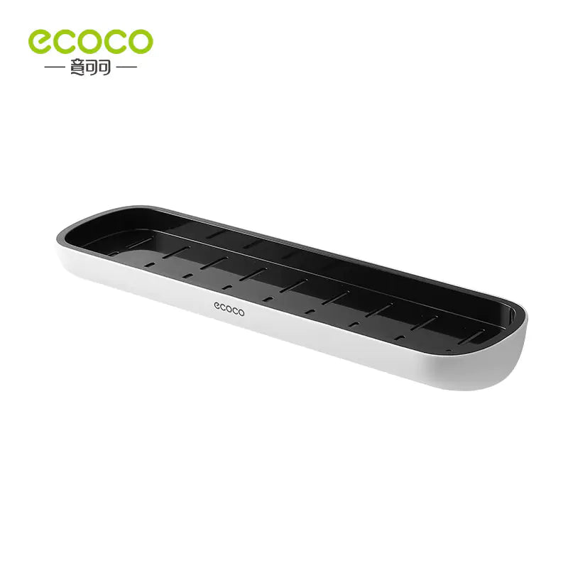 Eco-friendly black and white wall-mounted bathroom storage rack with drainage slots for organized space