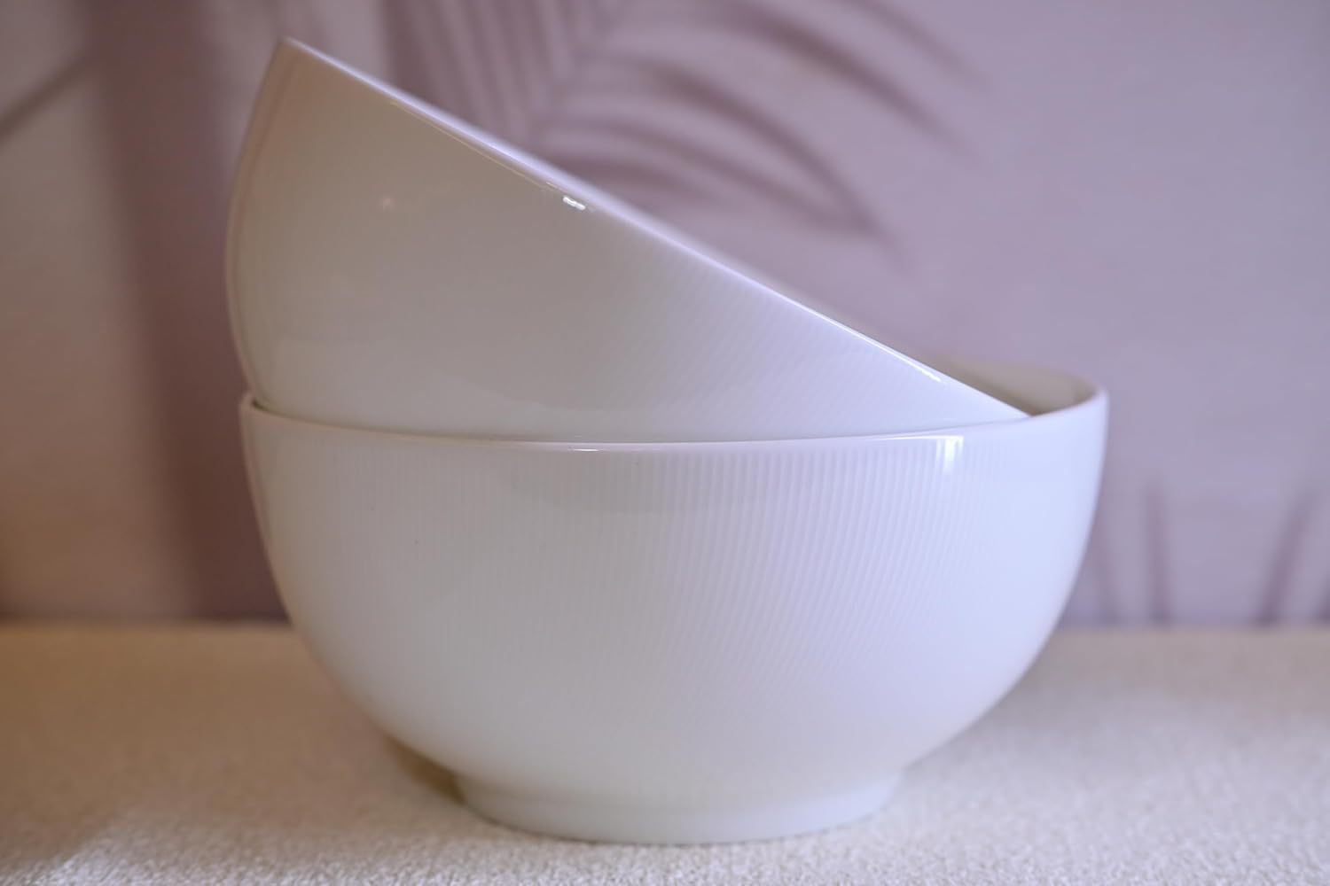 White 8 inch large soup bowl set stacked with smooth ceramic finish from My Store
