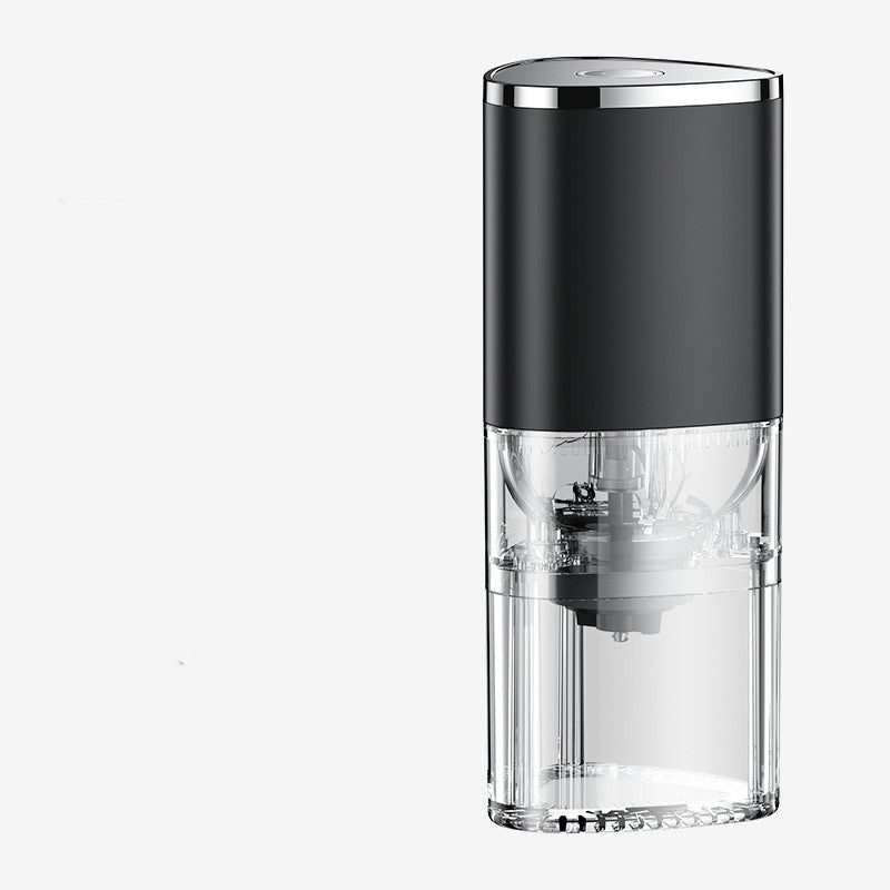 Shopi Vella electric coffee grinder portable with black top and clear storage jar for fresh coffee