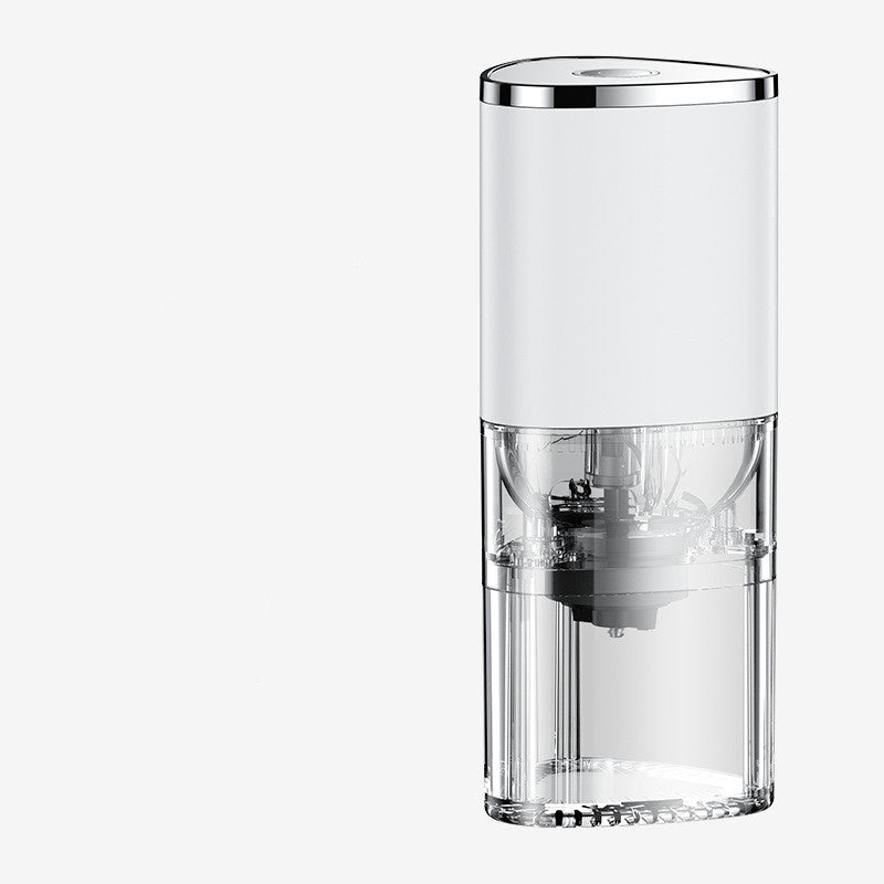 Shopi Vella electric coffee grinder portable in white with transparent storage jar for fresh coffee beans