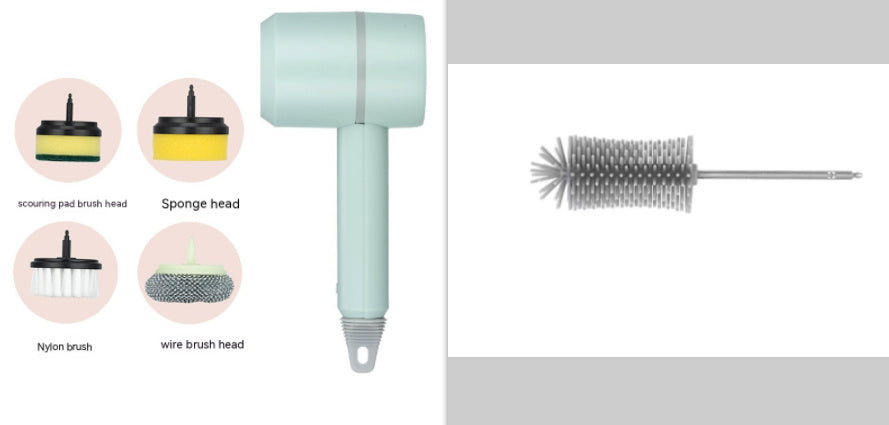 Shopi Vella electric dishwashing brush with multiple interchangeable brush heads for kitchen storage
