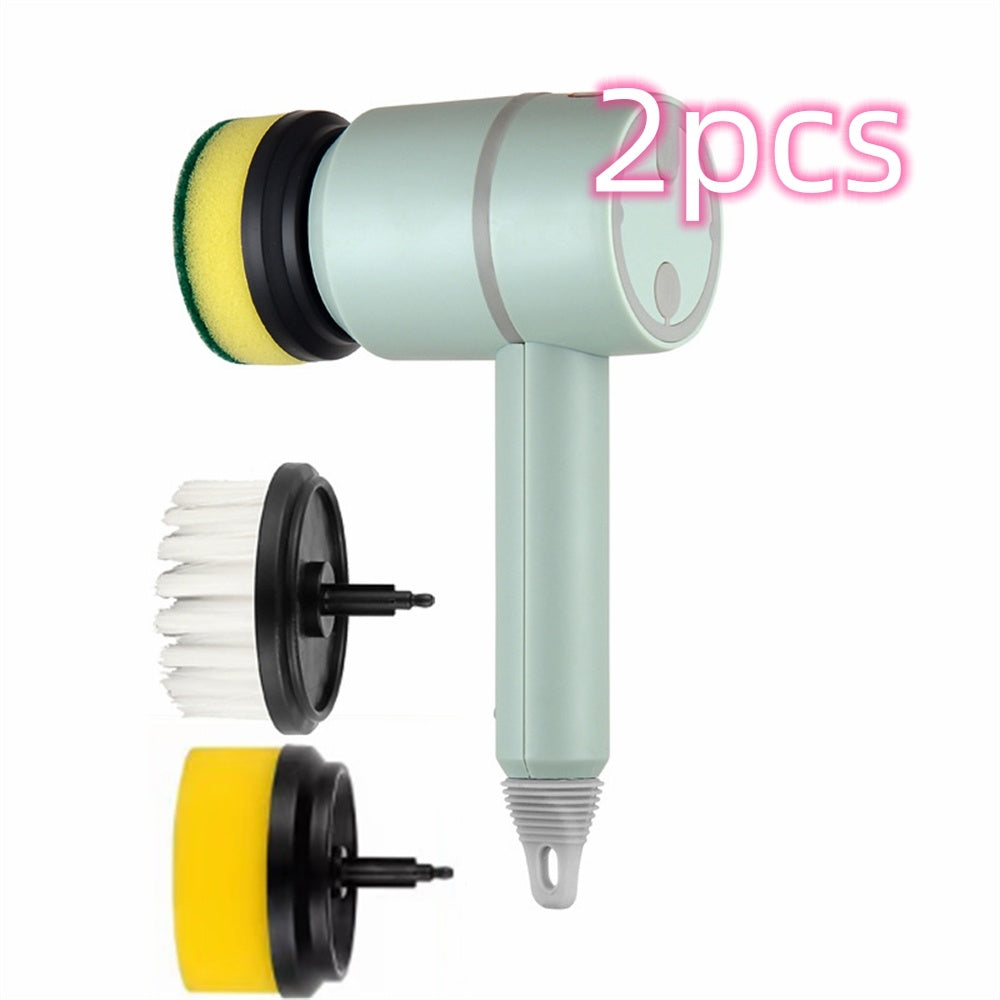 Shopi Vella electric dishwashing brush set with three interchangeable heads for versatile kitchen cleaning