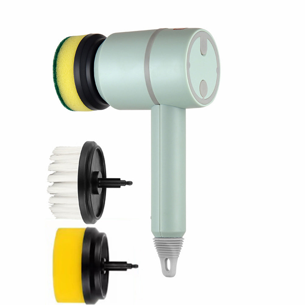 Shopi Vella electric dishwashing brush with multiple interchangeable brush heads for kitchen cleaning