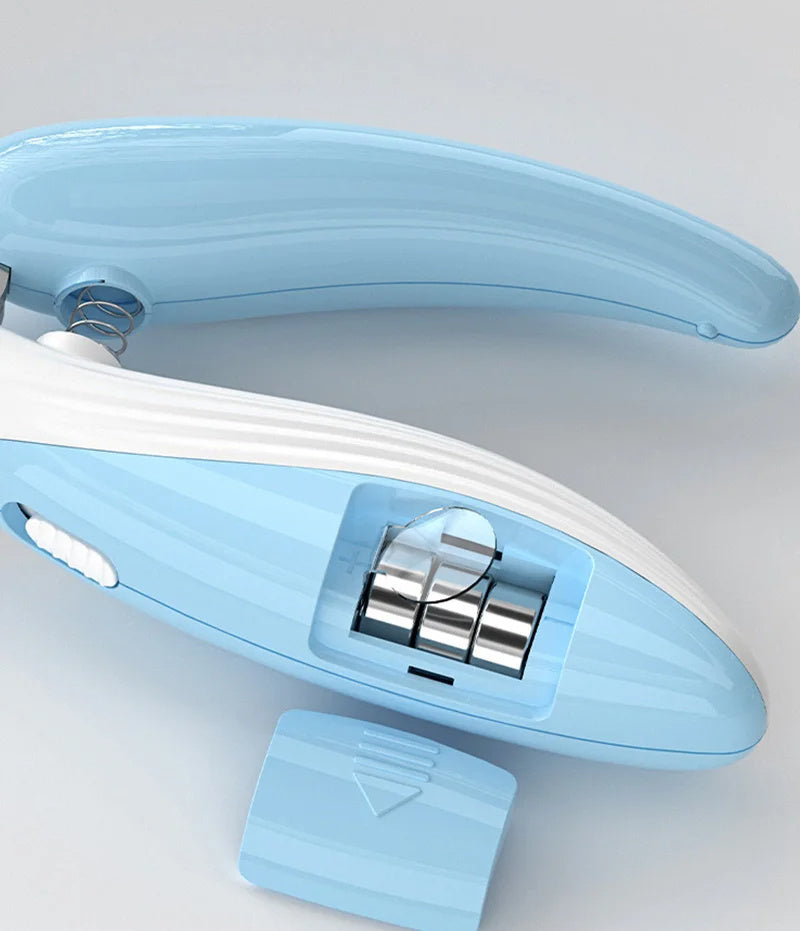 Shopi Vella electric dog nail grinder in blue and white with protective cover removed