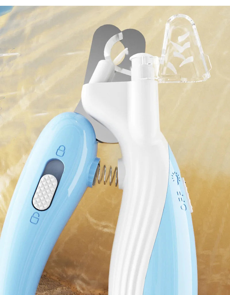 Shopi Vella electric dog nail grinder in blue and white with safety guard for pet nail care