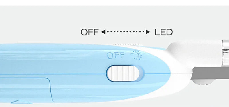 Shopi Vella electric dog nail grinder with blue and white design and LED light switch