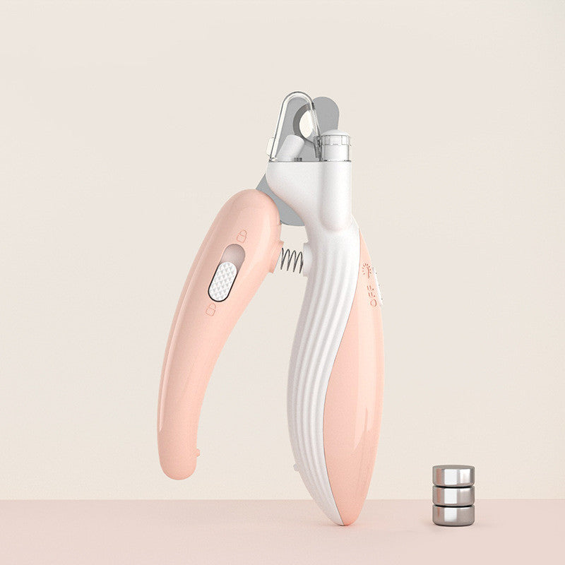 Shopi Vella electric dog nail grinder in pink and white with ergonomic handle and replacement grinding heads