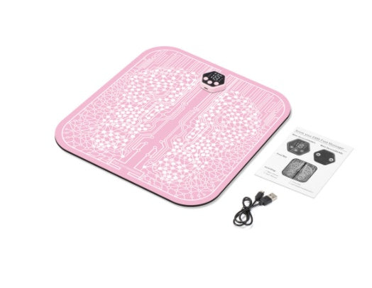 Shopi Vella pink electric foot circulation pad with USB cable and user manual for home use