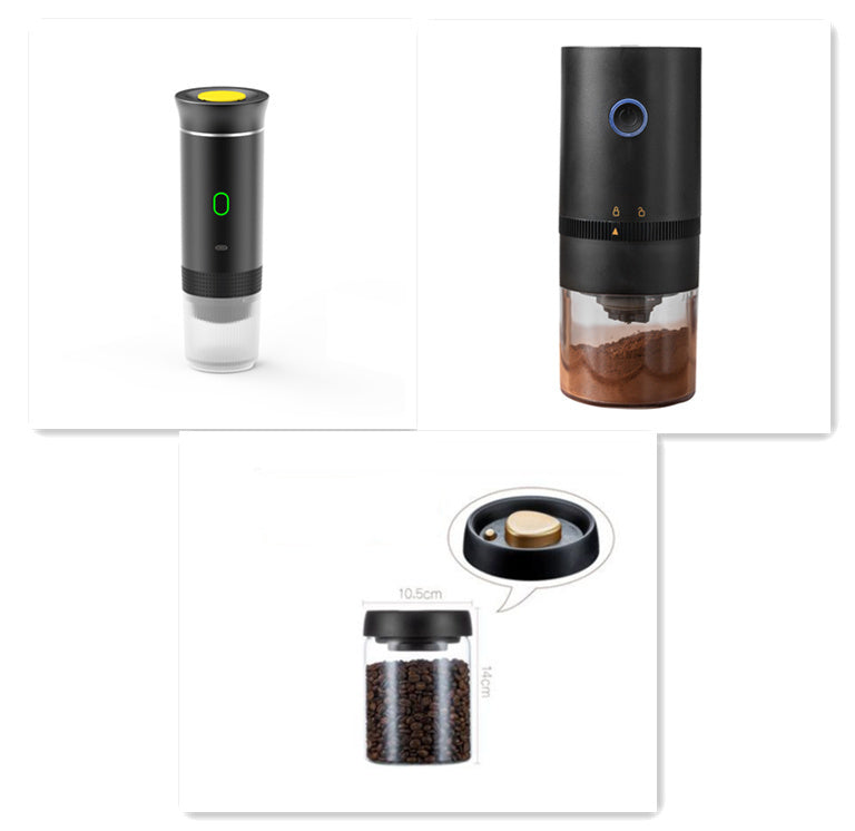 Shopi Vella electric grinder coffee maker with black sleek design and transparent coffee bean container