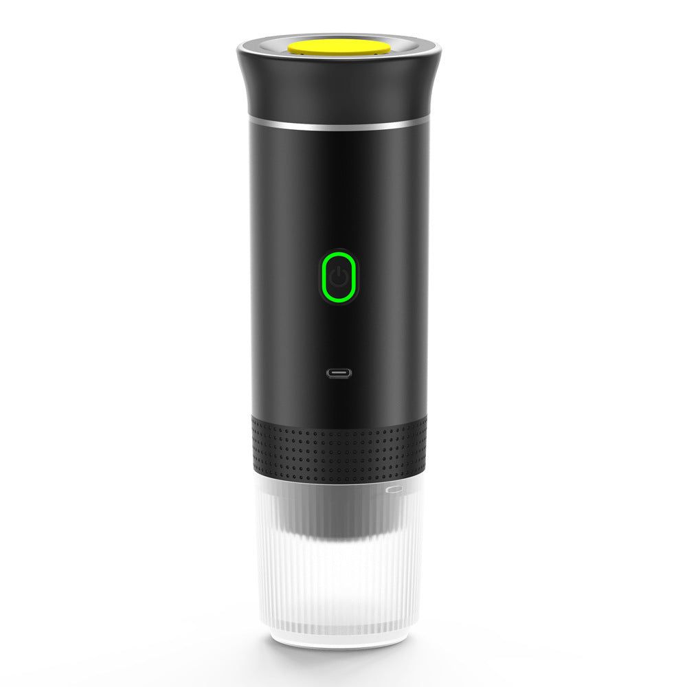 Shopi Vella electric grinder coffee maker in black with clear container and green power button