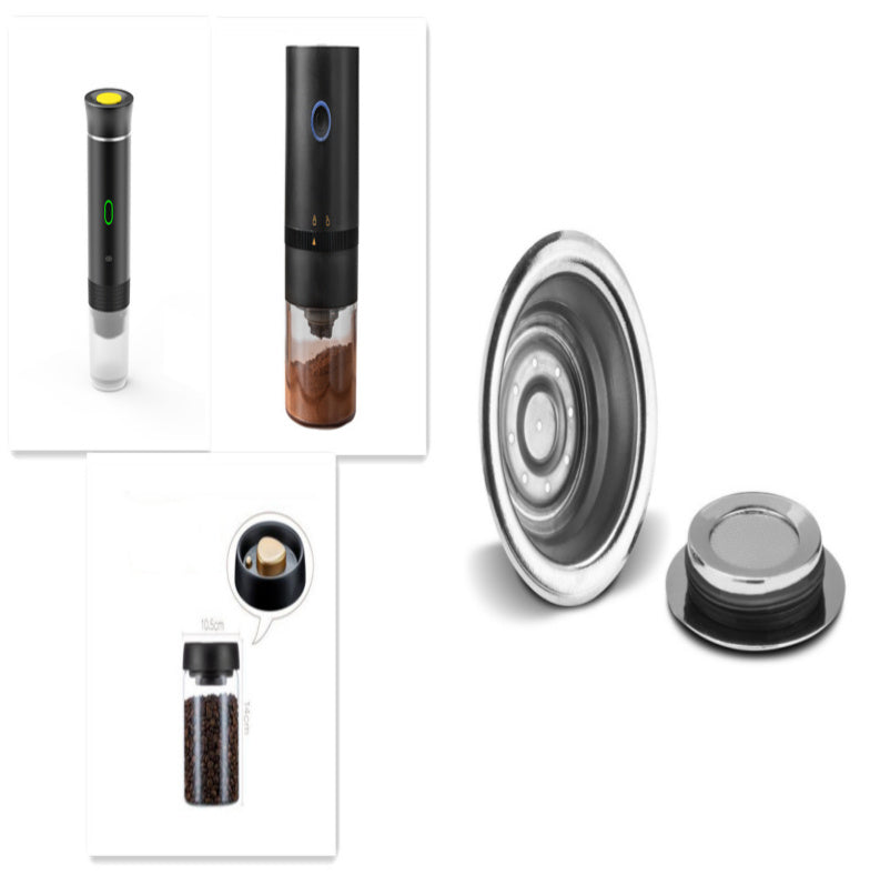 Shopi Vella electric grinder coffee maker with black sleek design and storage container for coffee beans