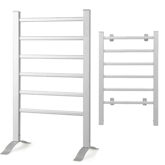 Shopi Vella electric heated towel rack bathroom with multiple horizontal bars in silver finish