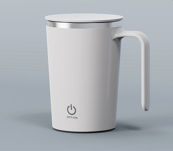 Shopi Vella electric mixing coffee cup with white body and handle for kitchen storage
