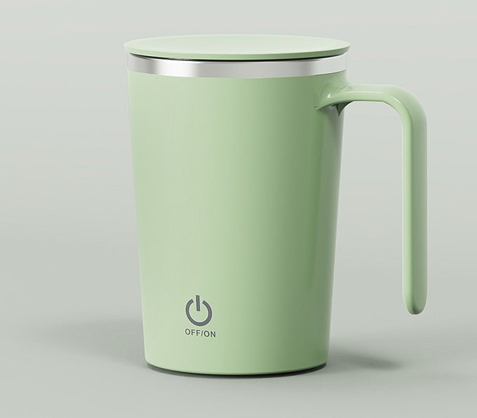 Shopi Vella electric mixing coffee cup in pastel green with lid and handle for kitchen storage