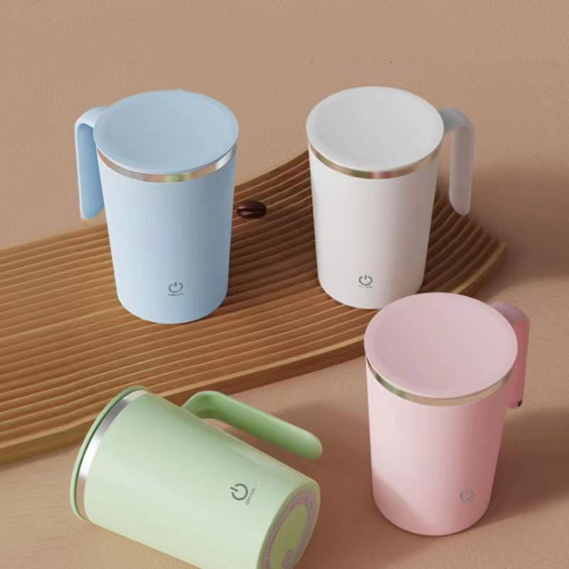 Shopi Vella electric mixing coffee cup in pastel blue white pink and green colors for kitchen storage