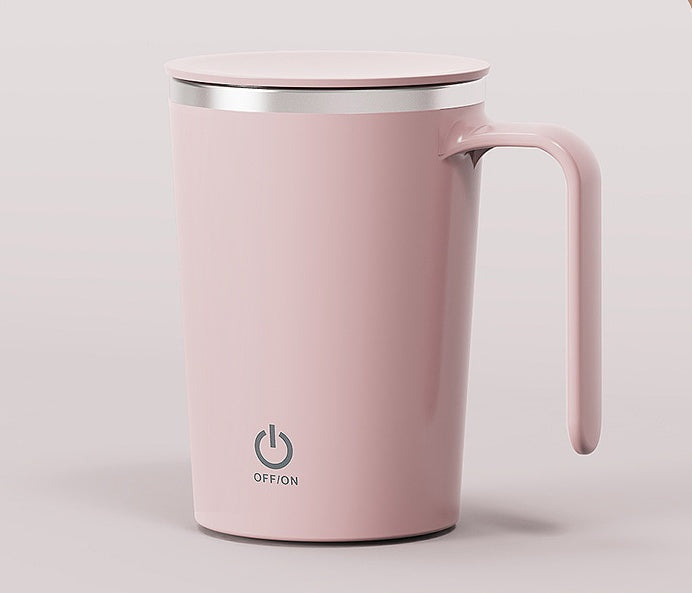 Shopi Vella electric mixing coffee cup in pink with lid and handle for kitchen storage