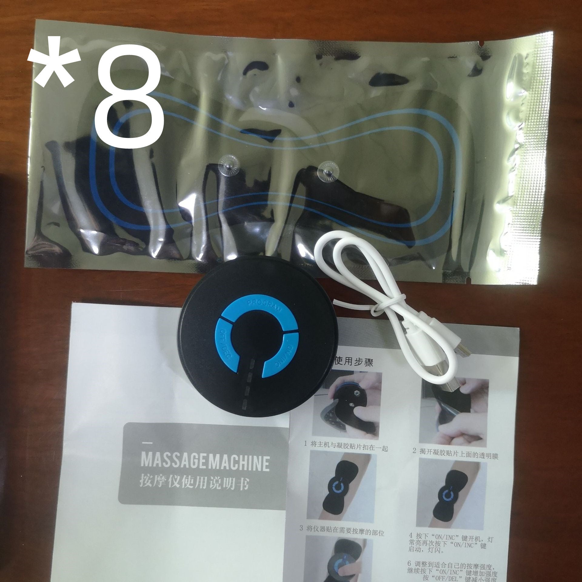 Shopi Vella electric neck and shoulder massager with control unit, USB charging cable, and instructions