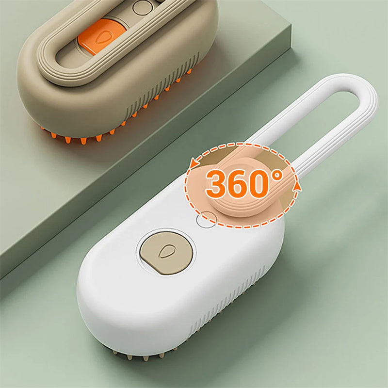 Shopi Vella electric pet grooming brush in white and beige with 360 degree rotating feature
