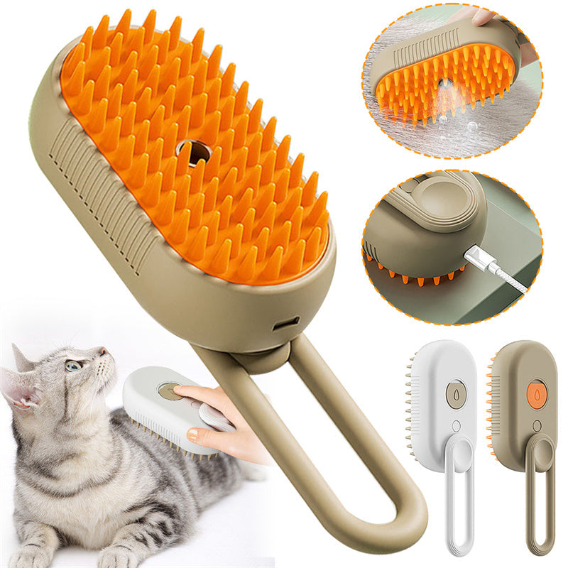 Shopi Vella electric pet grooming brush with orange silicone bristles and rechargeable USB design