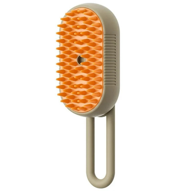 Shopi Vella electric pet grooming brush with orange silicone bristles and beige handle for easy pet care