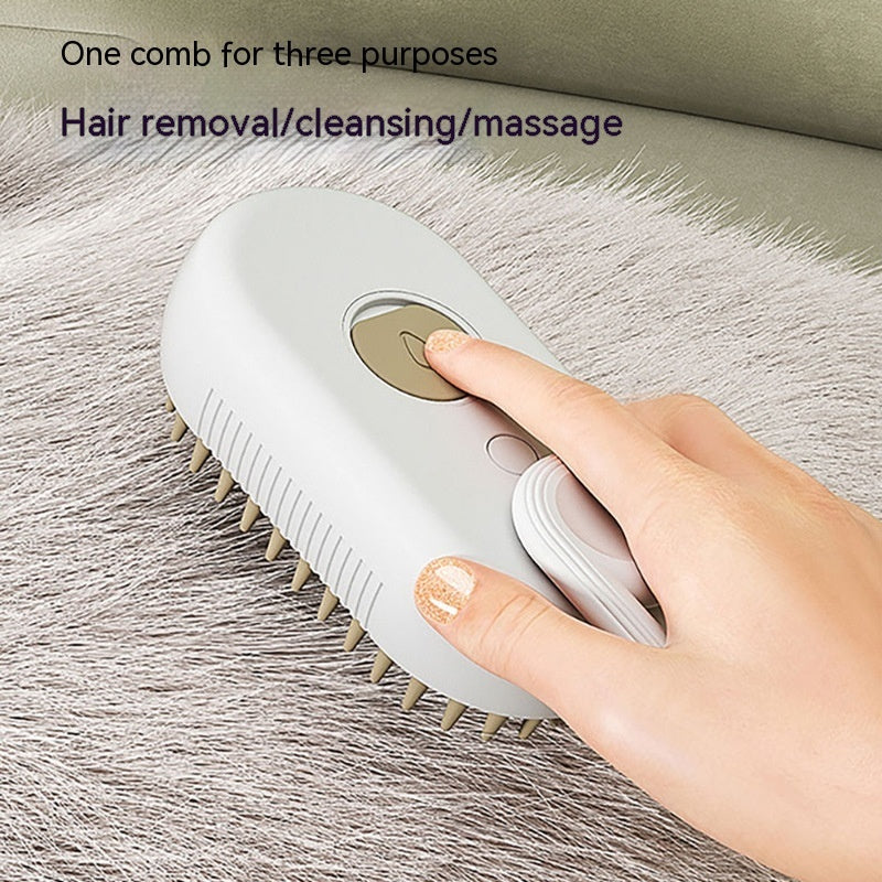Shopi Vella electric pet grooming brush being used for hair removal and massage on pet fur