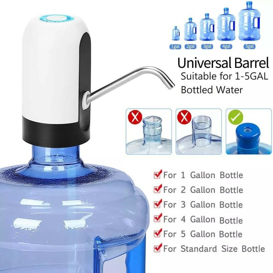 Shopi Vella electric water bottle dispenser on a large blue water gallon bottle with universal barrel fit