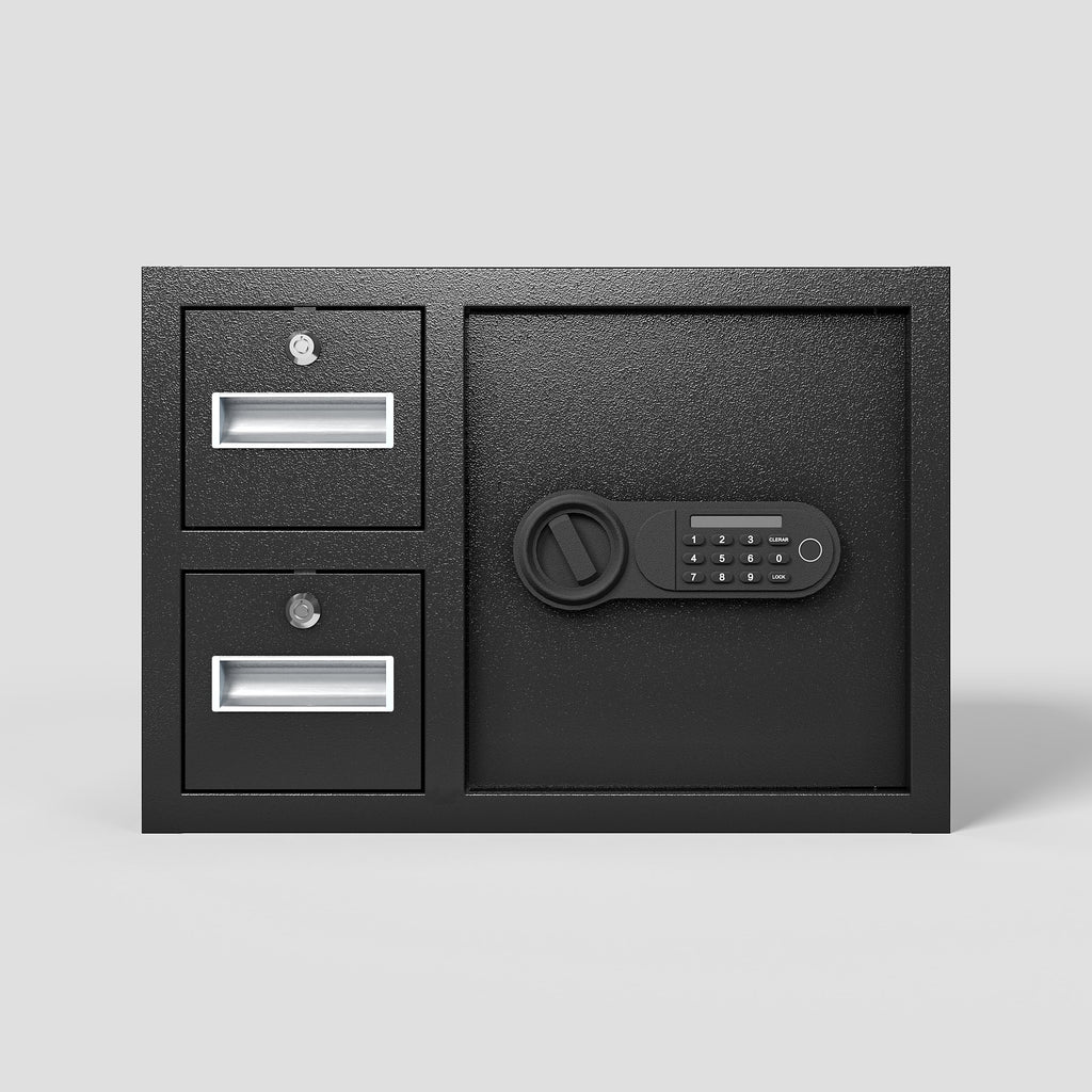 Shopi Vella black electronic security safe box with digital keypad and two smaller lockable compartments