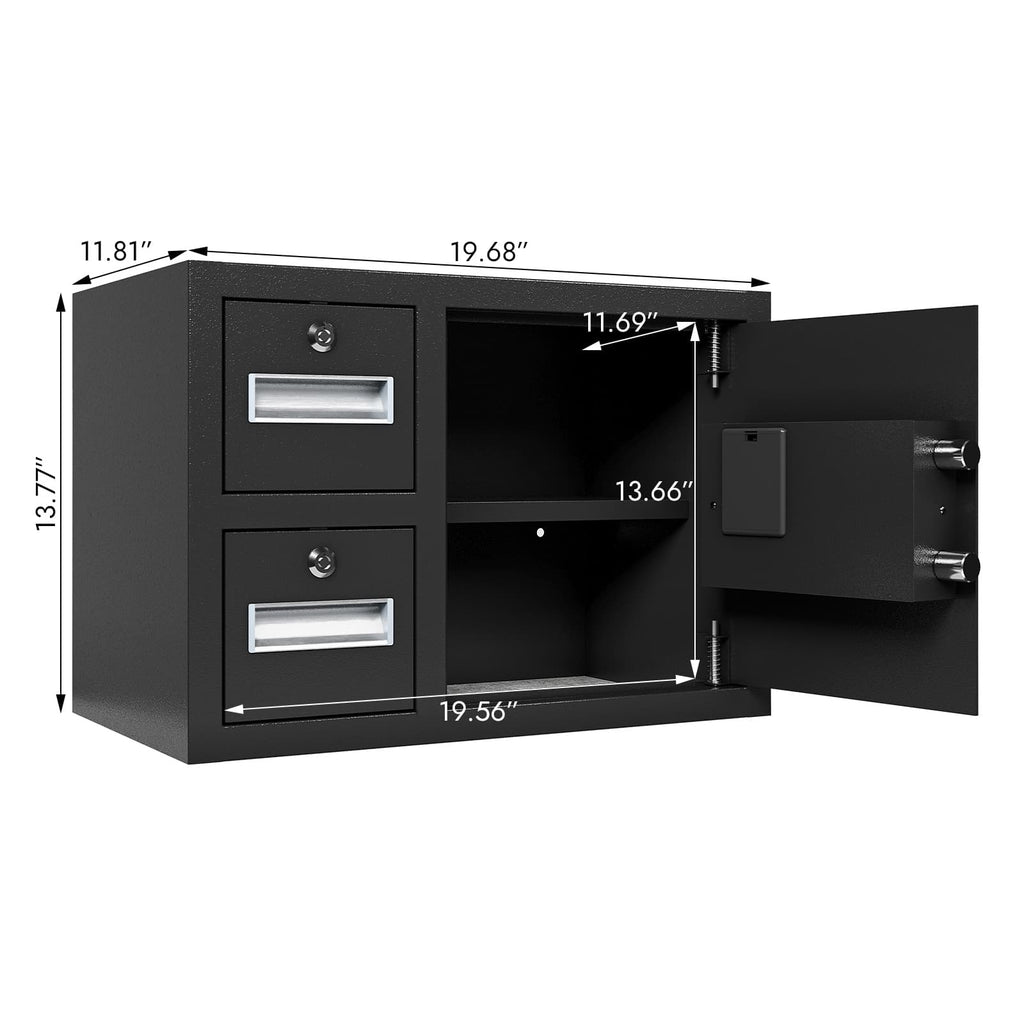 Shopi Vella electronic security safe box with two locked drawers and open storage compartment