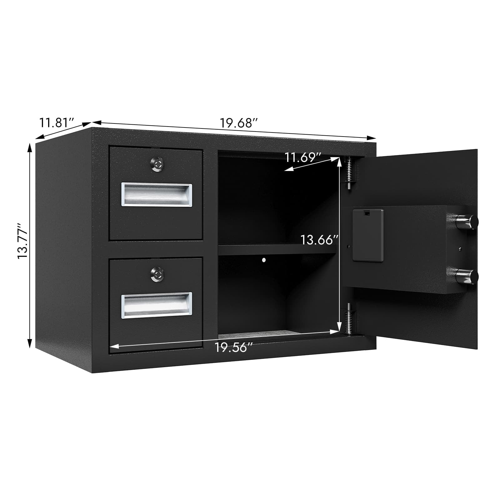 Shopi Vella electronic security safe box with two locked drawers and open storage compartment