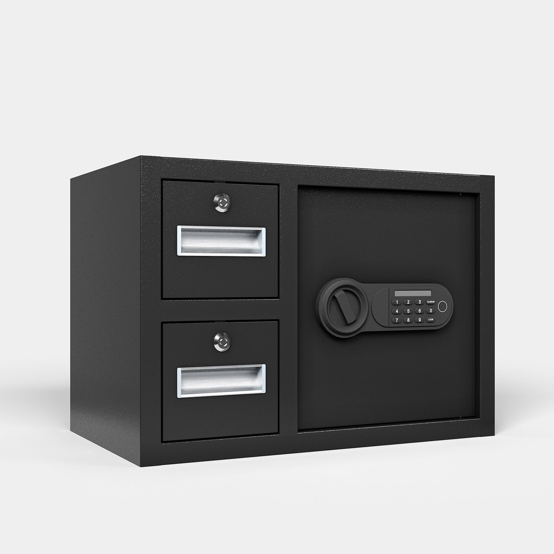 Shopi Vella black electronic security safe box with keypad lock and two storage drawers